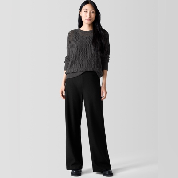 Eileen Fisher Wool Jersey Wide-Leg Long Pant in Black Size Medium - Picture 1 of 9